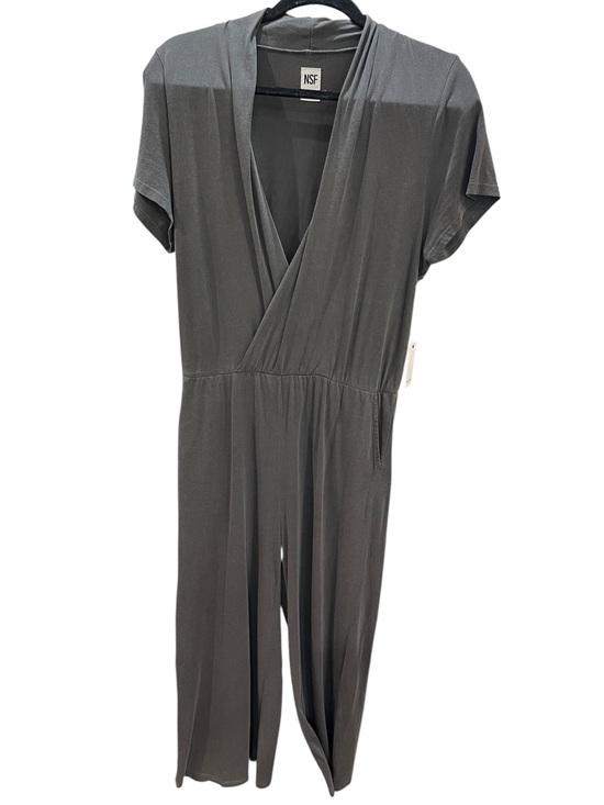 NSF Pants - New NSF Wide Leg Jumpsuit Surplice Bust Short Sleeves SZ L Charcoal Grey